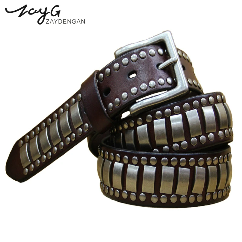 

Ремень с металлическими заклепками для мужчин и женщин, Стильный дизайнерский кожаный пояс в стиле панк, унисекс, в стиле хип-хоп, для джинсо...
