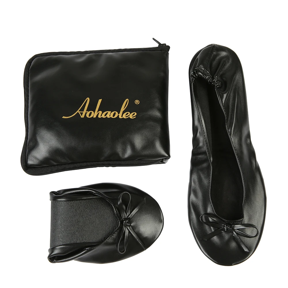 Черные туфли на плоской подошве обувь-балетки складные балетки для свадебной