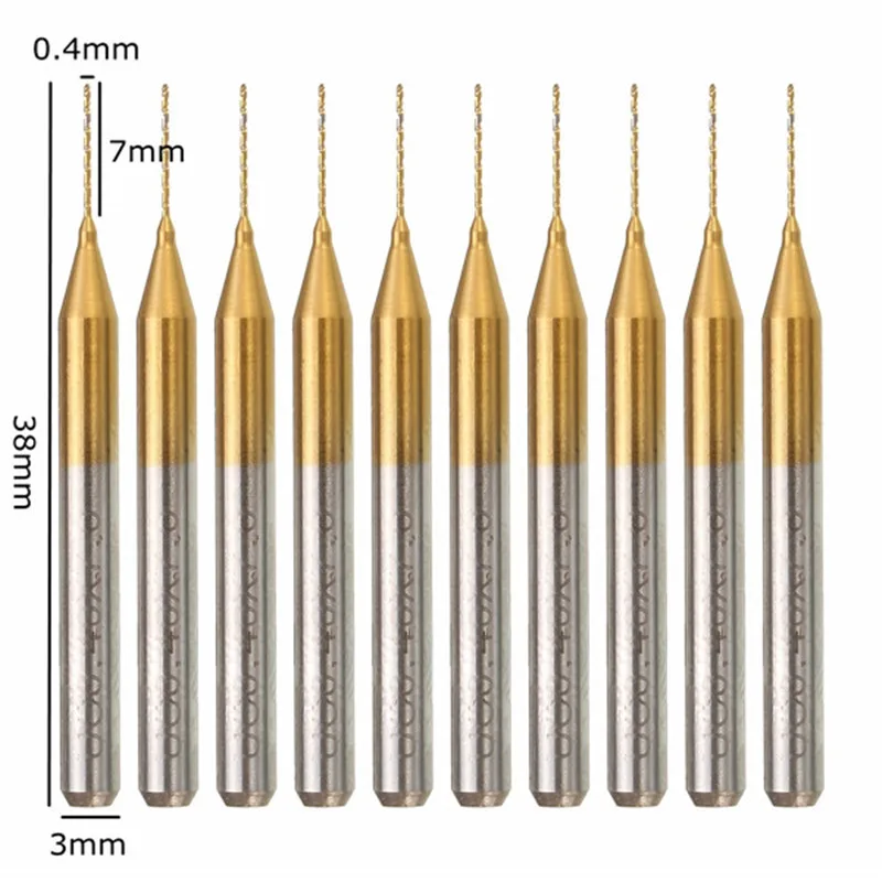 

10pcs 0.4mm PCB CNC Drill Bit 1/8"" Titanium Coated Carbide for Jewelry Tool Processing with Box Drill Bit Kit