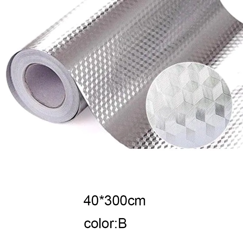 B 40 x 300CM Кухонная настенная наклейка из алюминиевой фольги водонепроницаемый съемный самоклеющийся масляный стойкие обои YU-Home - Цвет: B 40 x 300CM