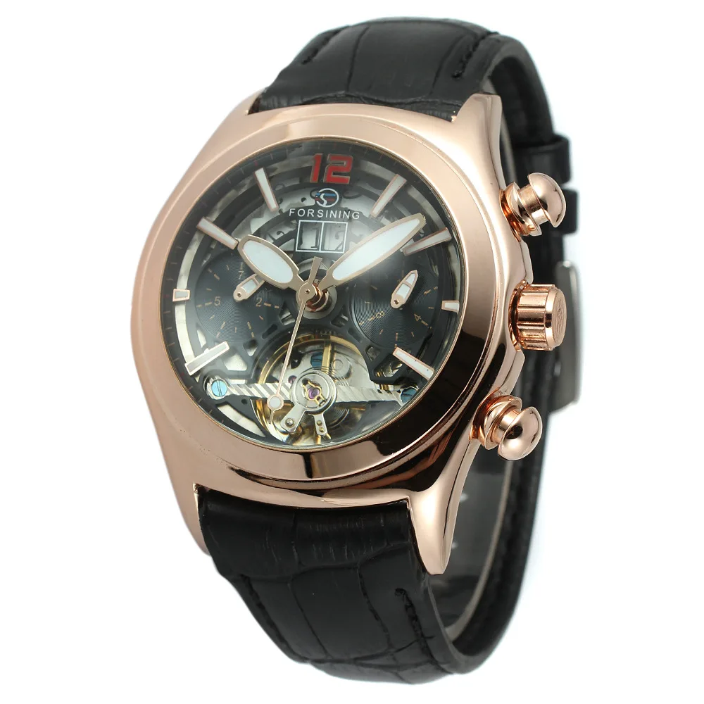 FORSINING Новая легенда турбийон серия 3D Cristal De Diseno De Cuero Genuino Correa мужские Relojes