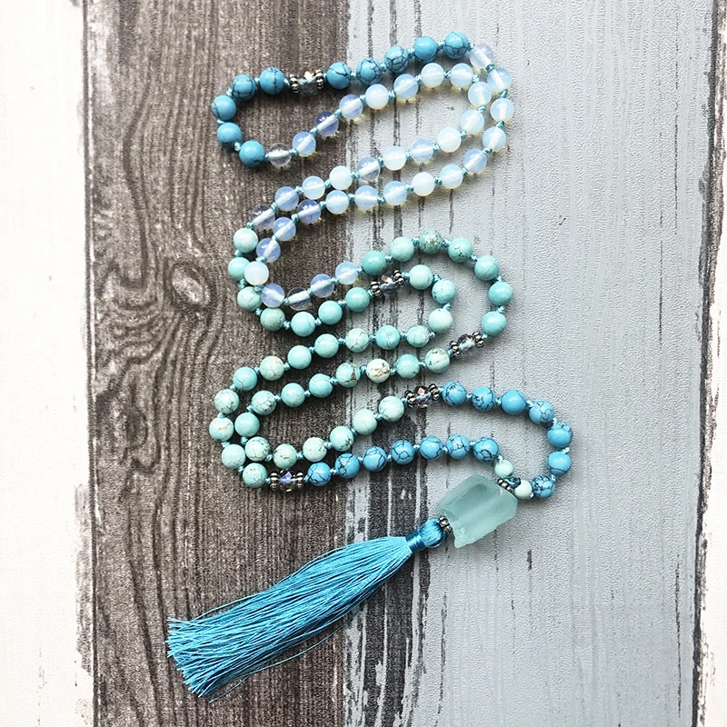 Уникальное ожерелье с кисточками Q-uartz s Moonstone &amp T-urquoise Mala Исцеляющие камни 108