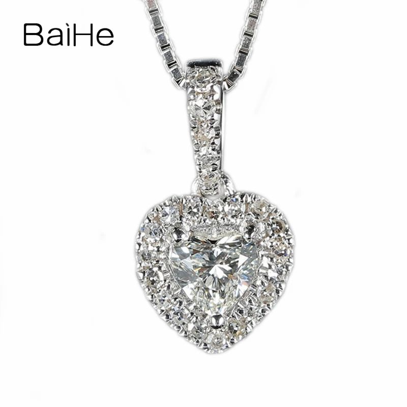 

BAIHE Твердые 18K Белое Золото 0.19ct сердце натуральный алмаз свадебный подарок трендовые ювелирные украшения сладкое сердце бриллиант кулон ож...