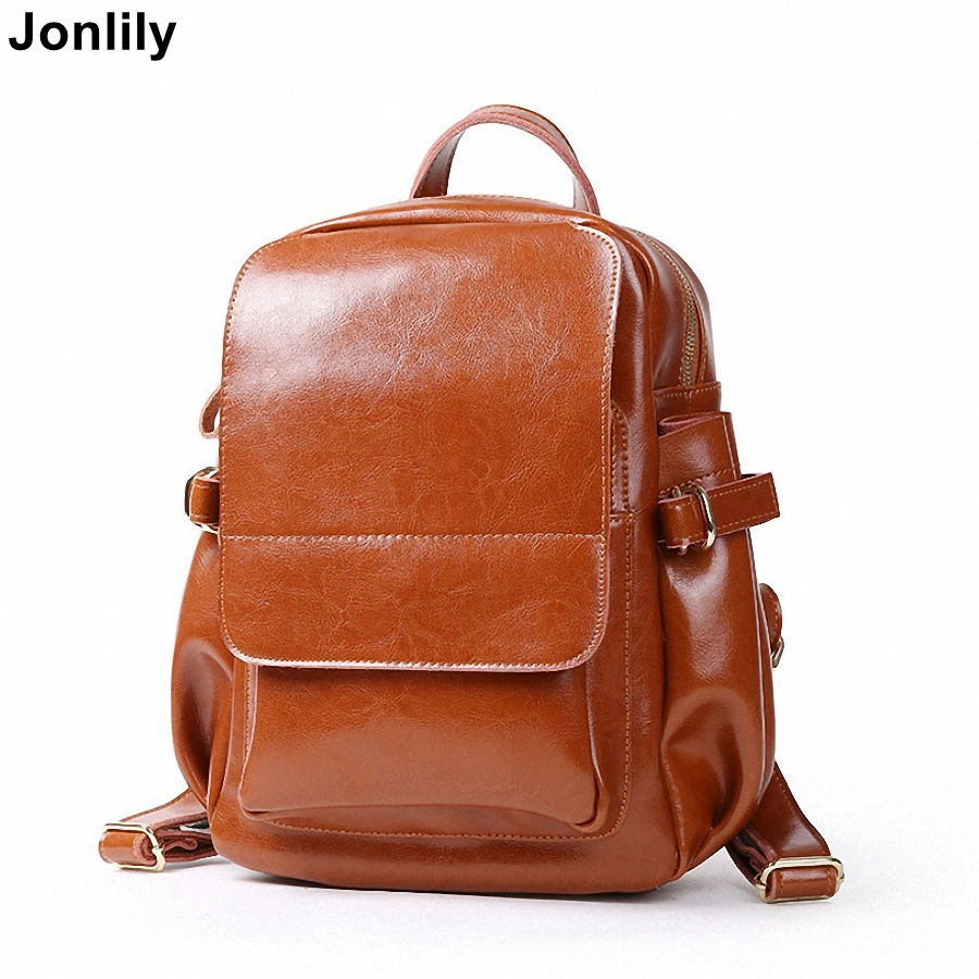 Jonlily Women's Genuine Leather Shoulder Bag School Backpacks Casual Daypack Feminine Mochila Giant Capacity Travel Bags -KG091