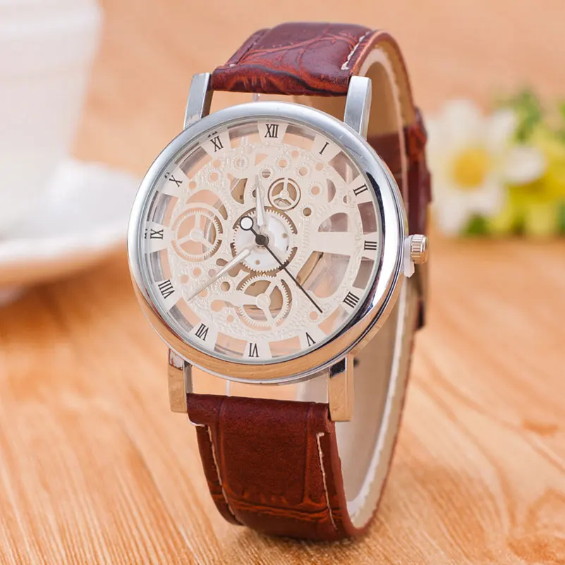 Reloj Mujer Lmitation механические часы полые PU Кожаный ремешок Для мужчин женщин модные