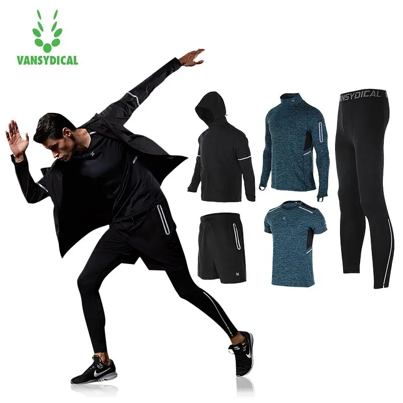 

Vansydical Mens Winter Tracksuit Warm 5pcs Sport Suits Man Gym Clothing Sportswear Trainning Running Suits Fitness Jacket Men