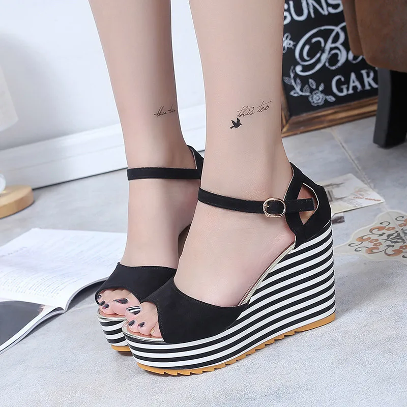 Босоножки на платформе полосатый сексуальная высокие каблуки zapatos mujer