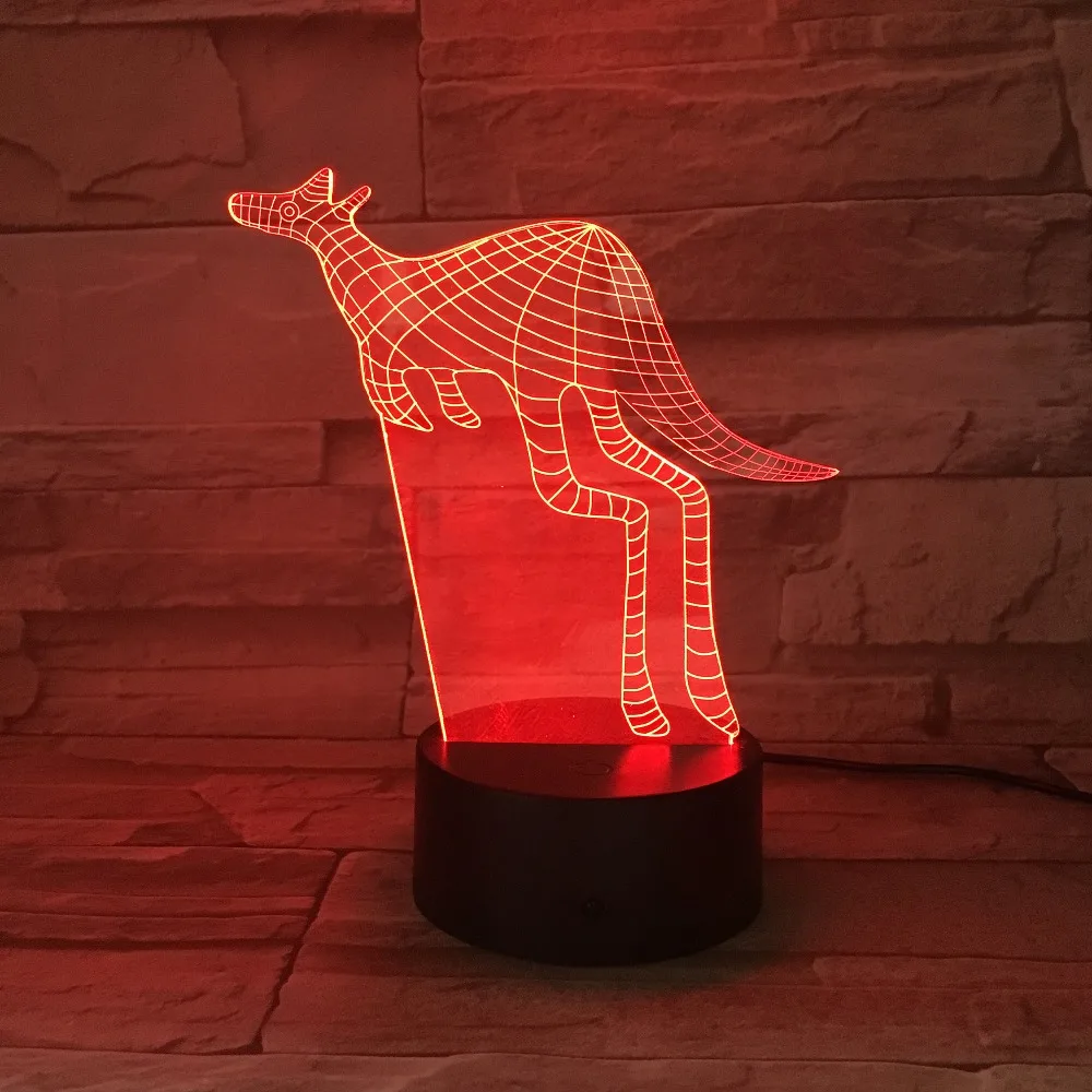 Кенгуру 3D акриловый ночник USB светильник для сна 3AA батарея питания настольная