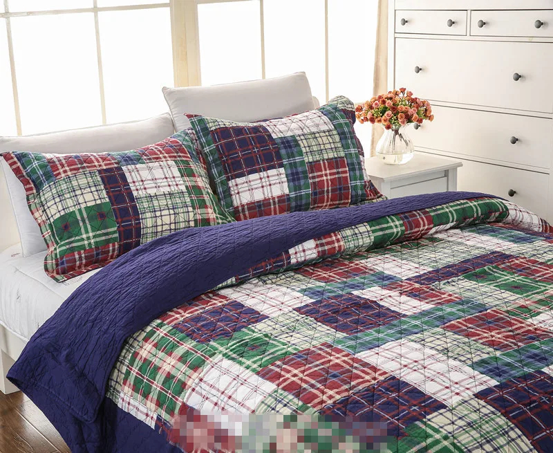 Free shipping British lattice plaid плед style 3pcs patchwork quilt full/queen size aircondition bed cover/bedspread bubu | Дом и сад