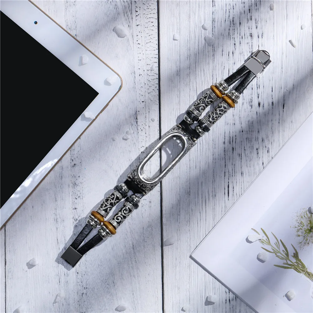 Сменные кожаные ремешки для часов кожаный ремешок + металлический чехол Xiaomi Mi Band 3