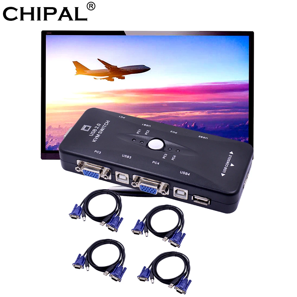 CHIPAL 4 порта USB 2 0 KVM переключатель 1920*1440 VGA SVGA разделитель адаптер + шт. кабелей для