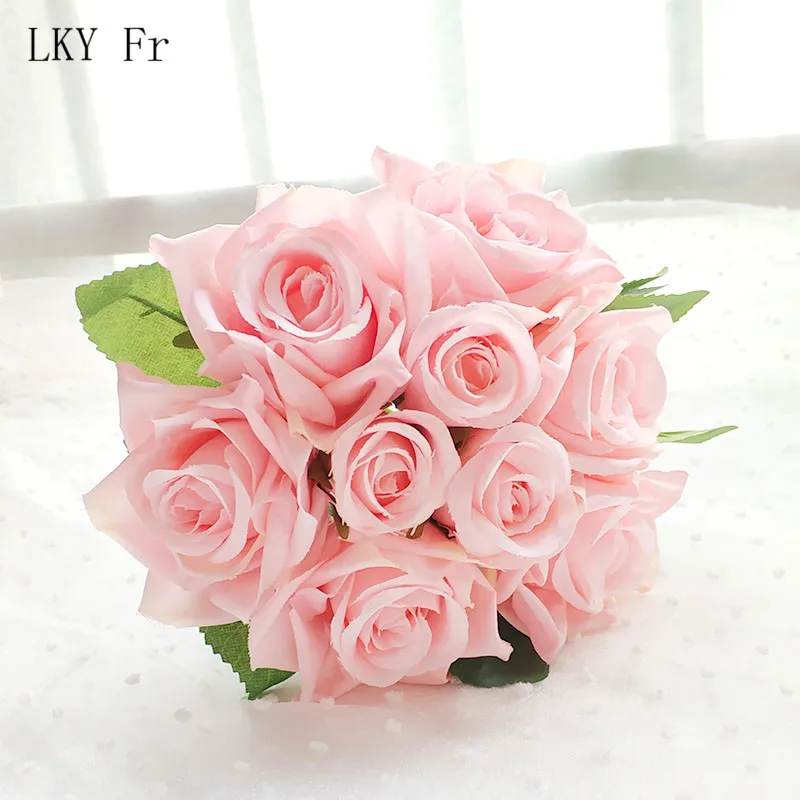 1 Pink LKY Fr Свадебный букет невесты Свадебный букет шелковые искусственные цветы розы свадебный букет s для подружек невесты Свадебные аксессуары - Цвет: 1 Pink