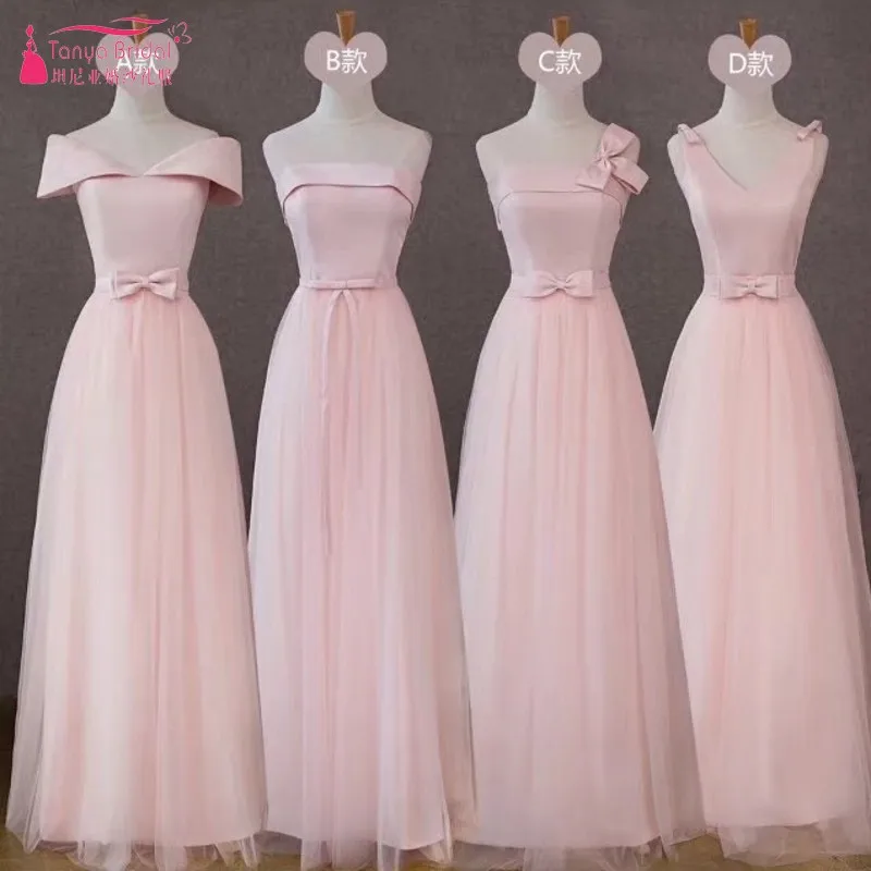 Трапециевидные дешевые платья подружки невесты жемчужно розовые/Серебристые