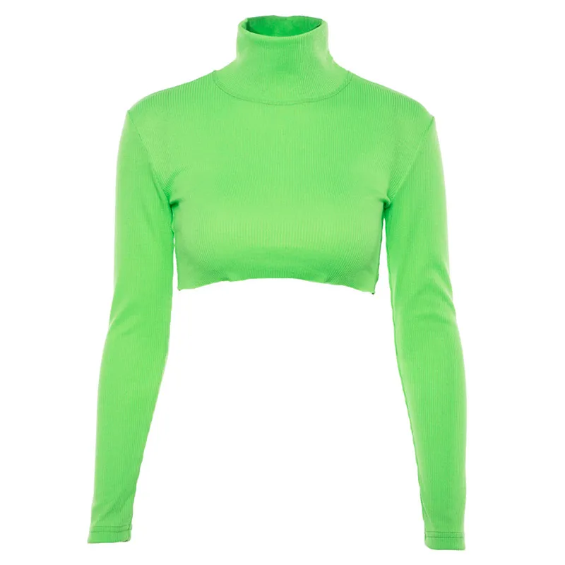 Fluorescent color hip hop New sexy fashion Women's Clothing Harajuku long sleeve short crop top turtleneck club coat | Женская