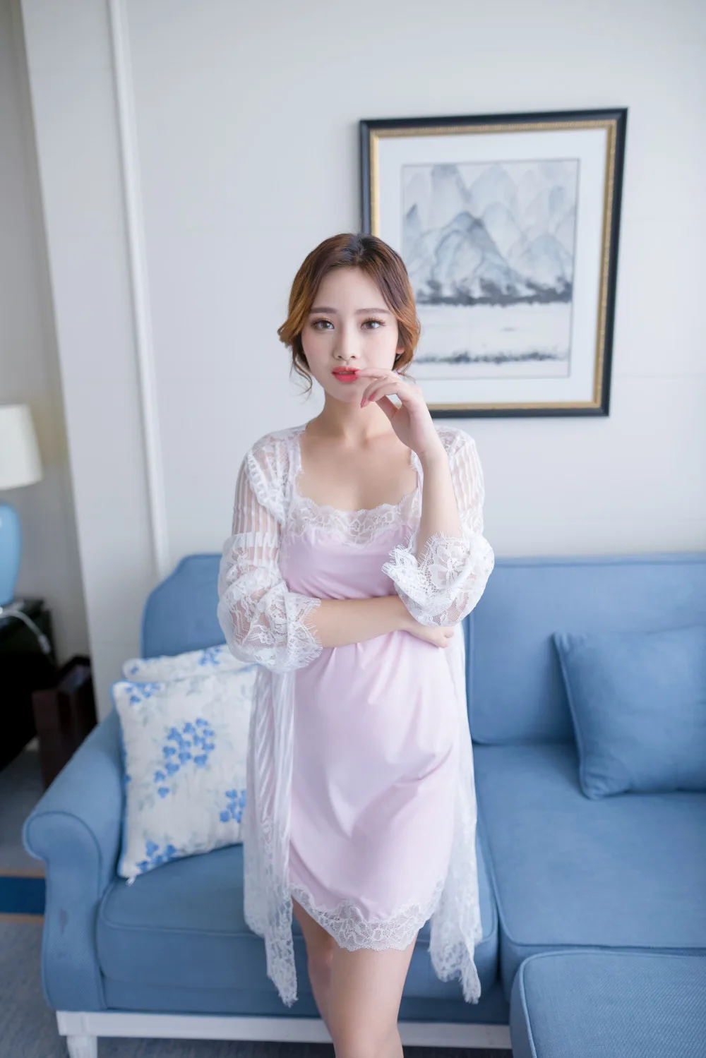 2017 Новый Сексуальный Кимоно Женщины Ночное Одеяние + Ночной Рубашке Кружева