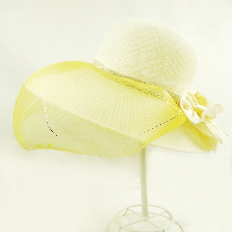 

Fashion Women Summer Wide Brim Shade Sun Hats Lace Sombreros Beach Side Cap Female Travel Outdoor Breathable Weaving Straw Hat