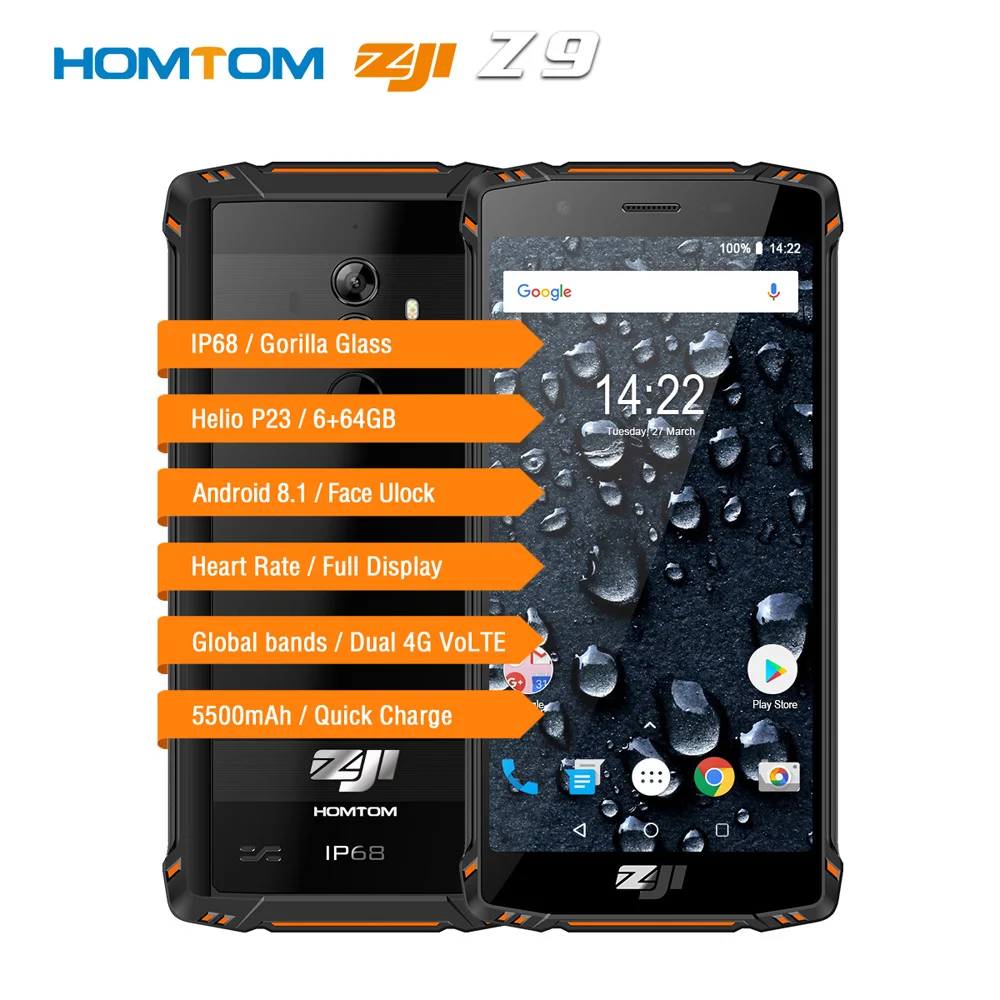 HOMTOM зоджи Z9 6 GB 64 IP68 5500 mAh Водонепроницаемый сердечного ритма мобильный телефон