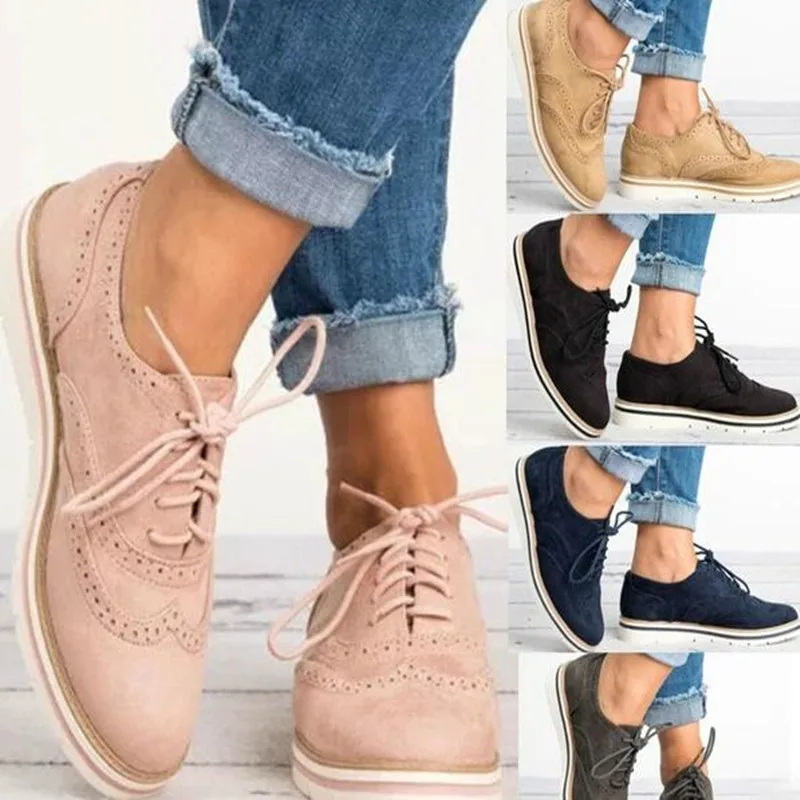 

Dropshipping Women Casual Shoes Lightweight Fashion Design Women Flats for Lady Big Size Lace-Up Woman Shoes 35-43