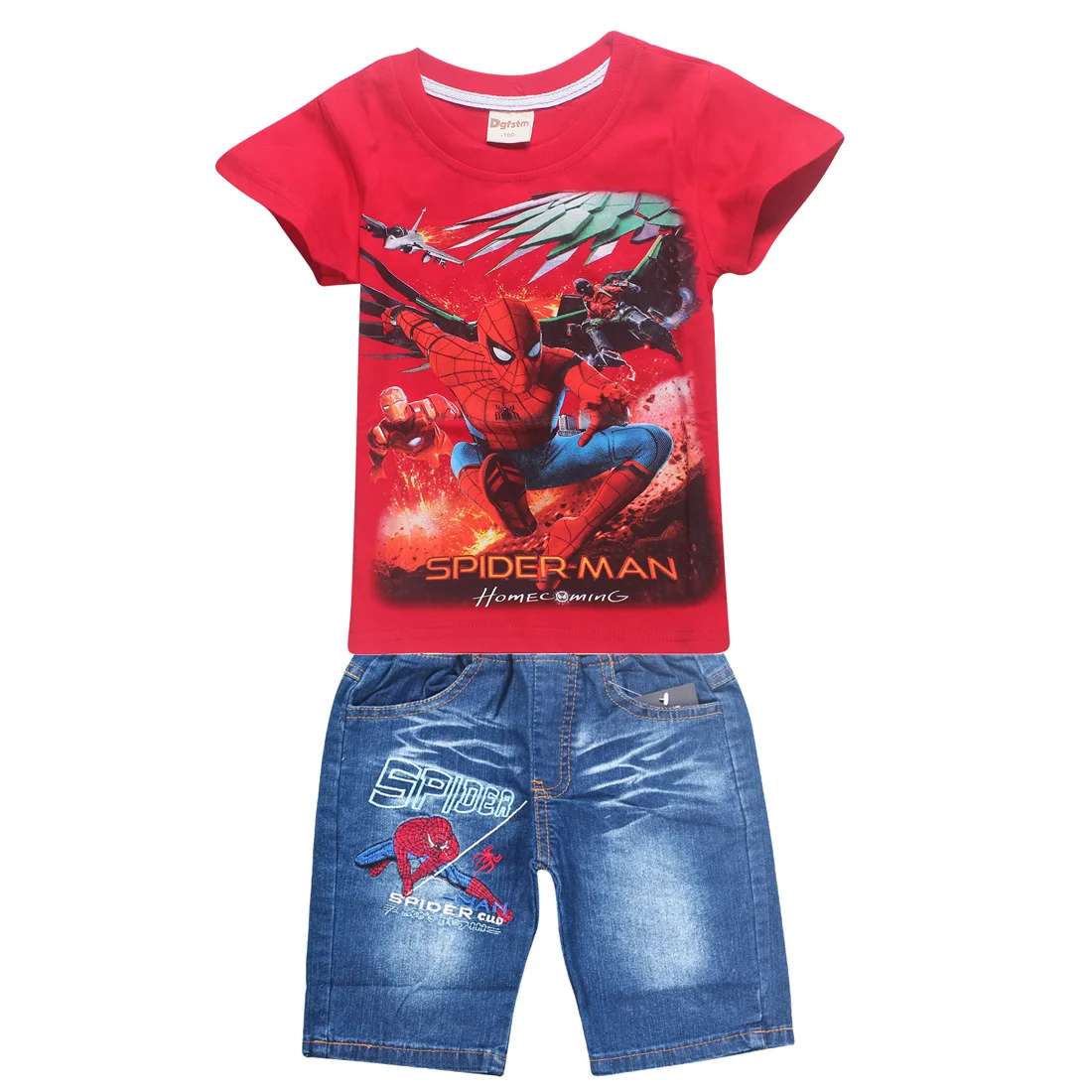 D8363A-red Популярные хлопковые пижамы с героями мультфильмов детские комплекты с супергероями «Человек-паук» футболка для мальчиков короткие штаны детская одежда спортивный комплект и Кепка для детей от 3 до 12 лет - Цвет: D8363A-red