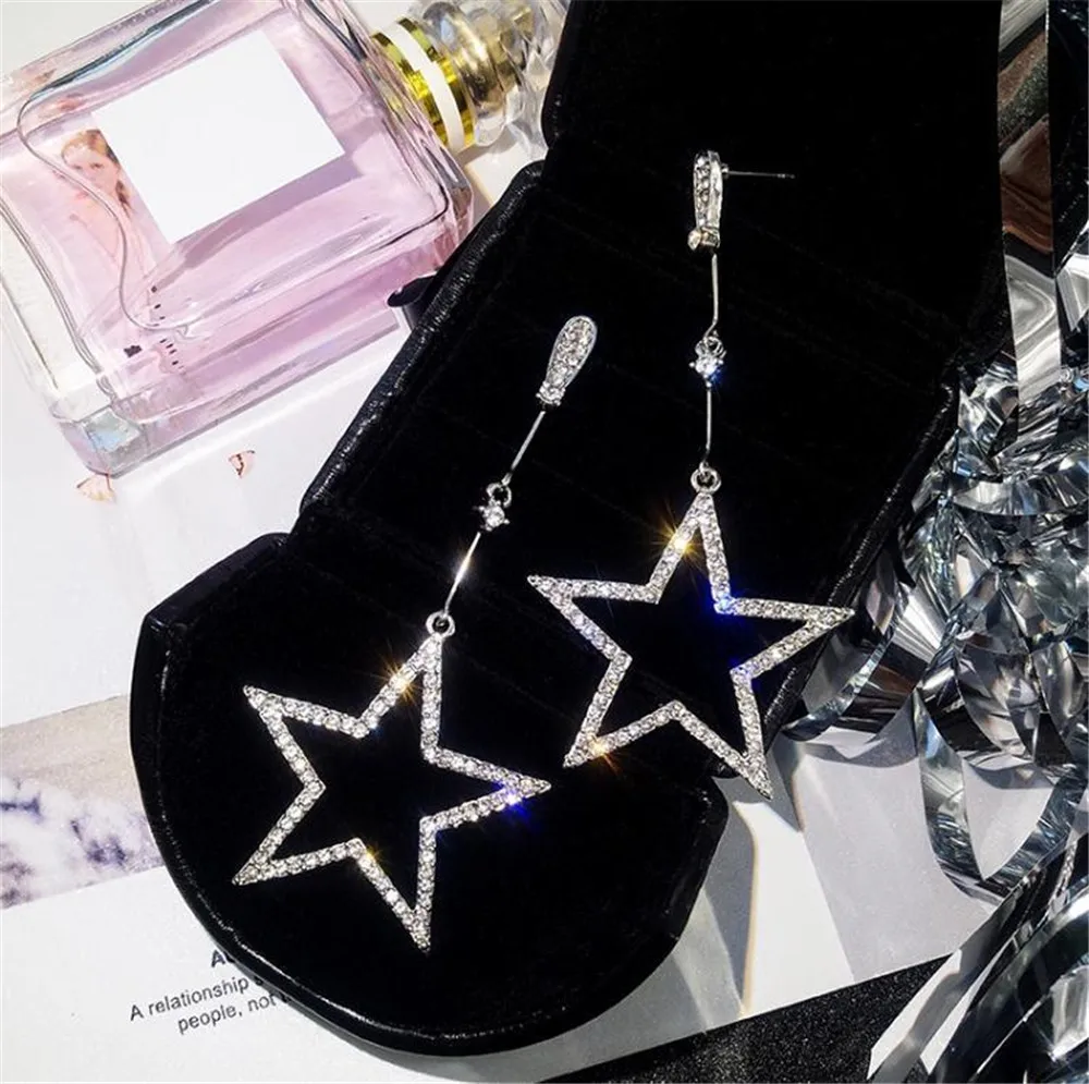 Hollow Geometry Earrings Star Fashion Bling Crystal Hanging Women Gifts Jewelry Orecchini Brincos Pendientes Oorbellen | Украшения и
