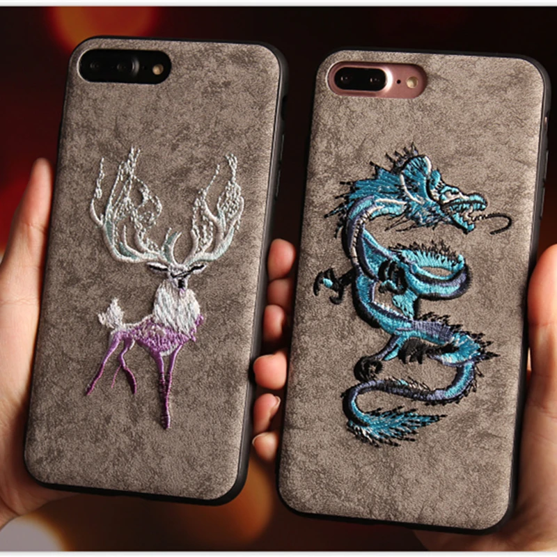 Чехол для iphone 6 S 7 8 plus X мягкий pu кожаный чехол с 3D вышивкой Фламинго Лось Олень Samsung