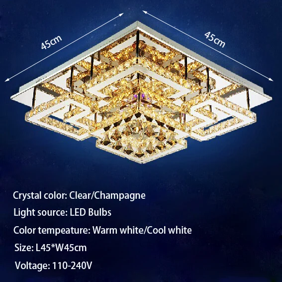 

Free Shipping New Arrival Square Modern Led Crystal Ceiling Light Lustres De Sala Fashion Home Lighting Fixture
