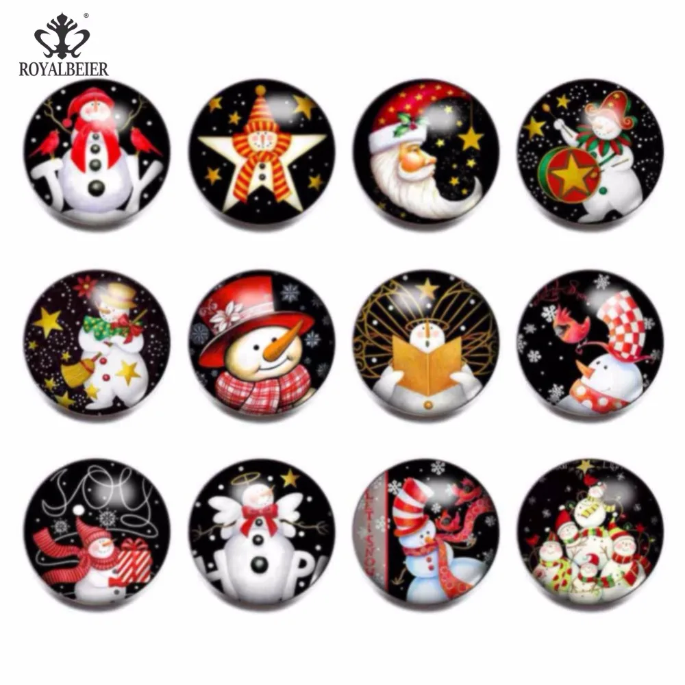 Royalbeier 12 шт./лот Рождество Снеговик multi Стекло Талисманы 18 мм кнопки украшения для