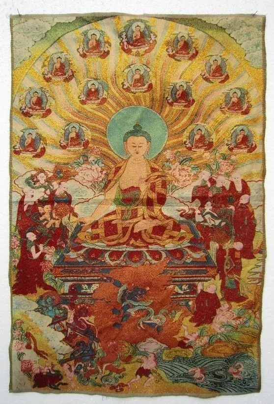 

35.4"Tibet Tibetan Silk Inwrought Maitreya Buddha Thangka