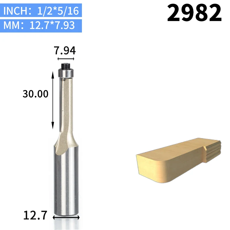 2982 HUHAO 1 шт. 1/" 1/2" хвостовик заподлицо фрезы для дерева обрезные фрезы с подшипник, деревообрабатывающий инструмент Концевая фреза - Длина режущей кромки: 2982