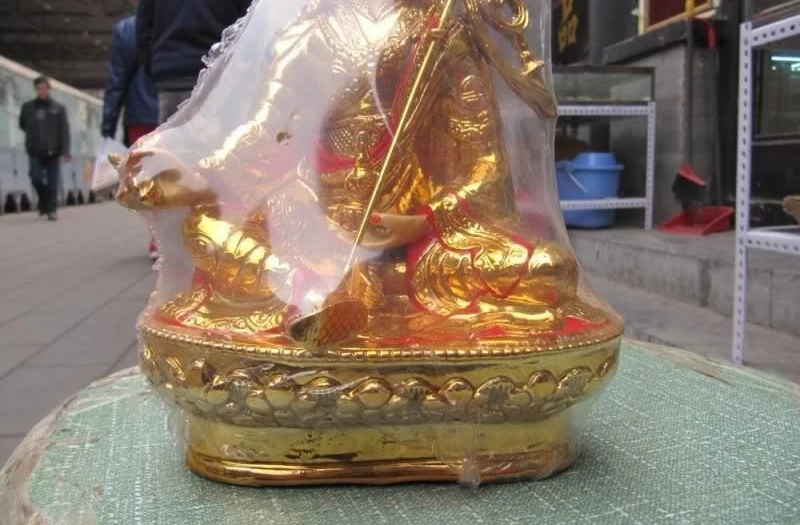 Бронзовая позолоченная Статуэтка Падма самбава тибетский народный буддизм 9