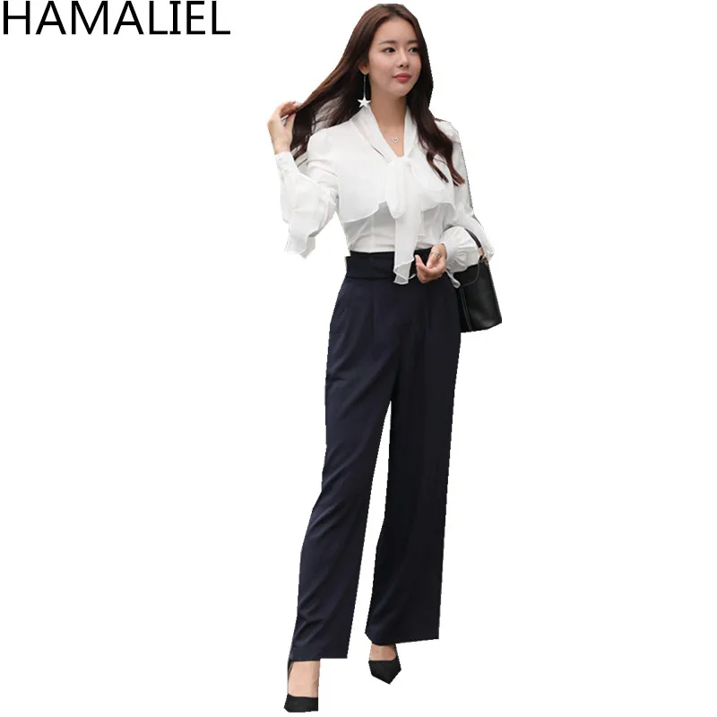 Деловой деловой Женский комплект из 2 предметов 2018 летняя белая шифоновая блузка