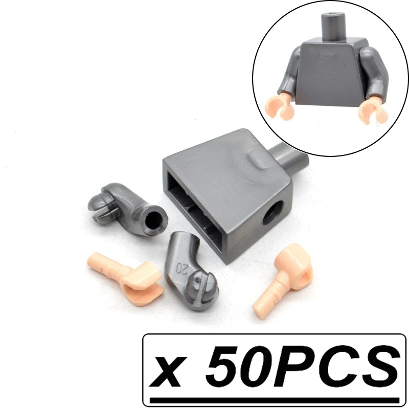 50pcs upper bodies 50 шт./лот, несколько цветов, цвет лица, коричневый, красный, тело, ноги для MOC, аксессуары, части, Строительные кирпичи, блоки, игрушки для детей - Цвет: 50pcs upper bodies