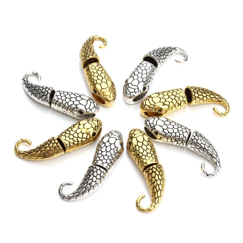 10 комплектов застежка крючок для кожаного шнура 7 мм|hook snake|hook silverleather gold |