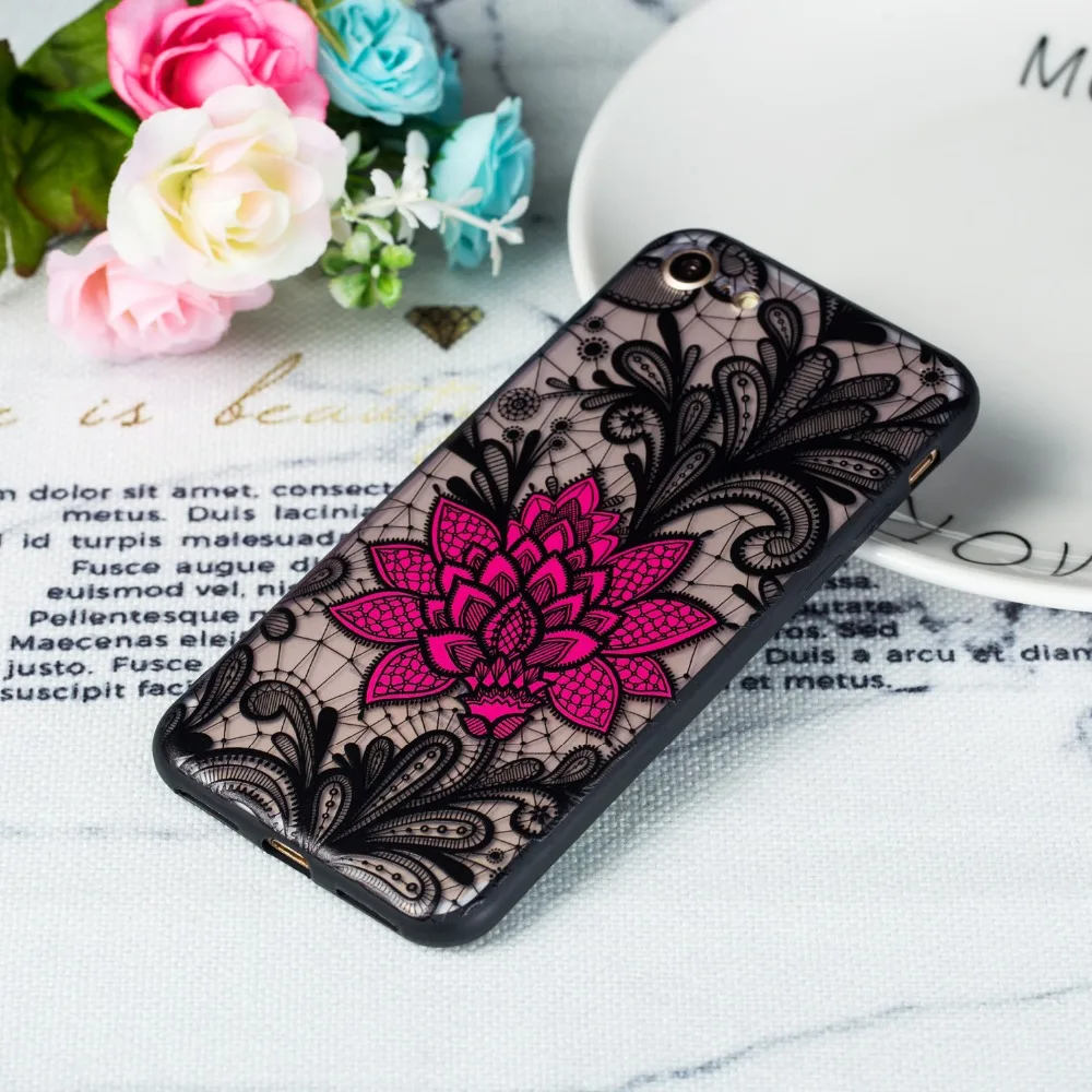 Пикантные розовые кружевное платье с цветочным рисунком для iPhone 8 плюс TPU + PC Phone