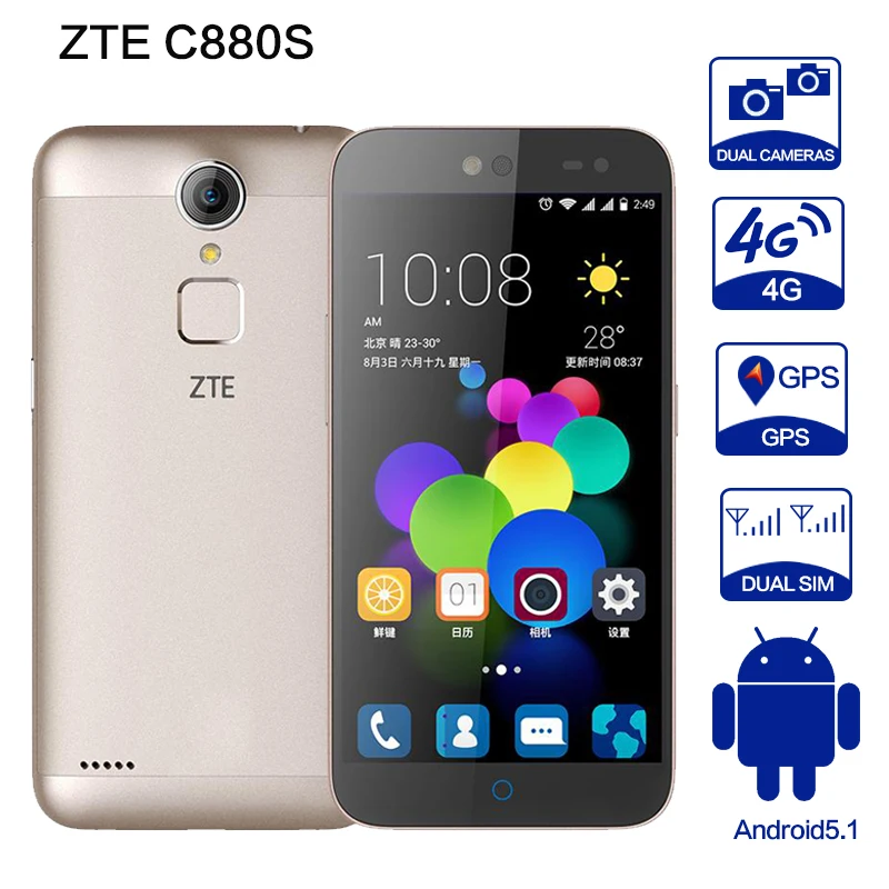 Zte C880S A1 металлический корпус Android 5 1 e MTK6735 четырехъядерный Dual SIM 4G FDD LTE 0 &quotHD 2G ram 8G rom