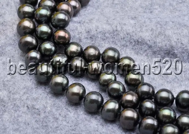 

Z7741 3Strands 11mm Black Round freshwater Pearl Necklace 20inch