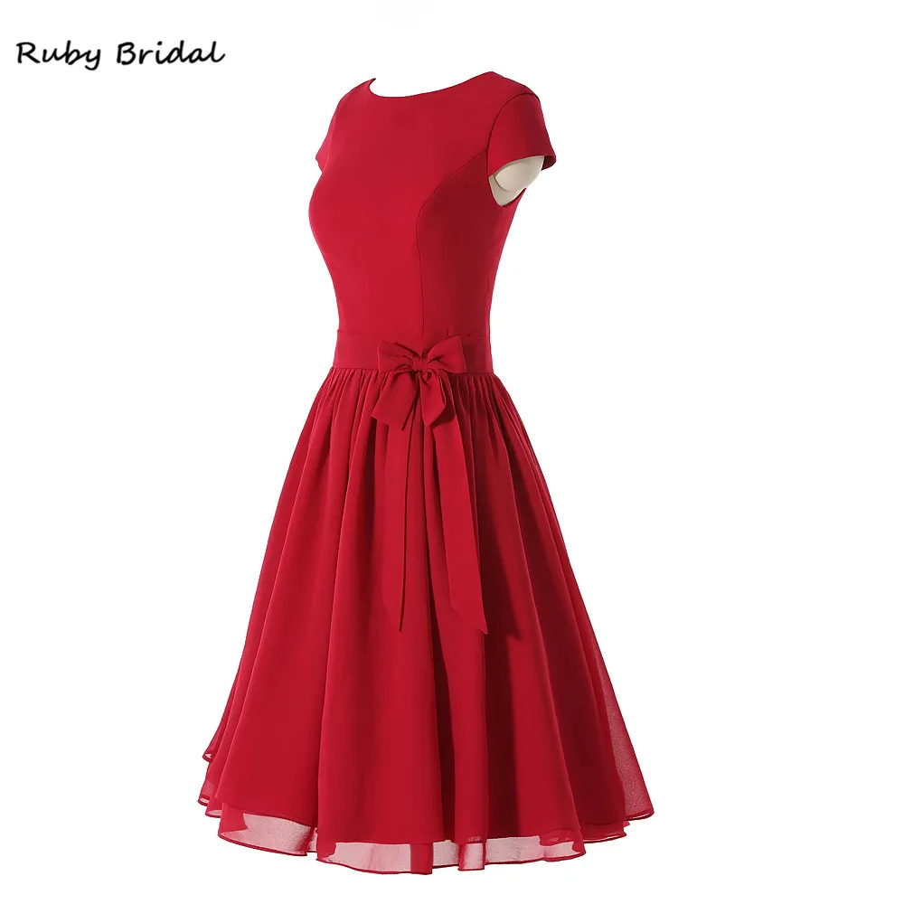 Ruby Bridal 2017 красное шифоновое платье подружки невесты сексуальное ТРАПЕЦИЕВИДНОЕ