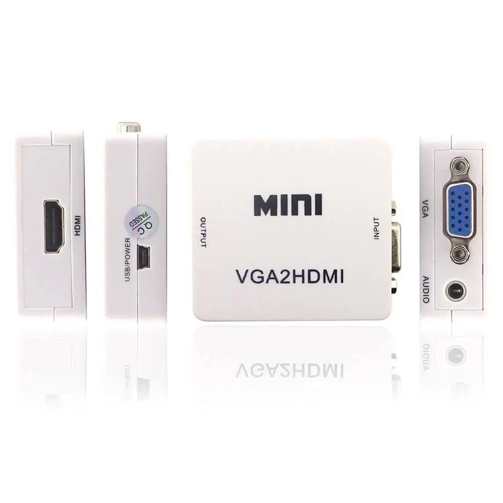 В наличии! Мини HD 1080P Аудио VGA к HDMI HDTV видео конвертер коробка адаптер с кабель для