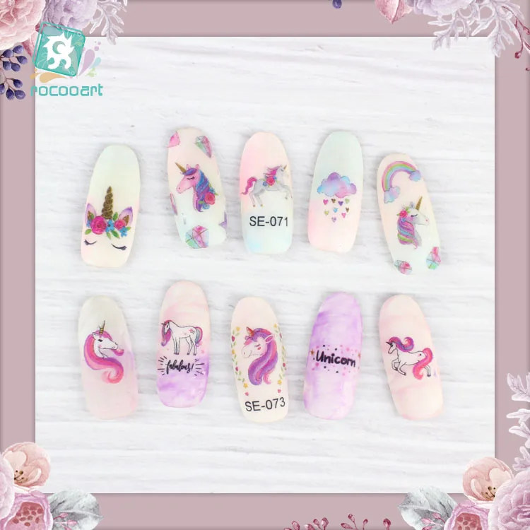 

Rocooart Unicorn Nail Stickers For Women Cute Elements Adhesive Foil Nail Art Wraps Flowers Nail Art Decoration Girls Nail Decal
