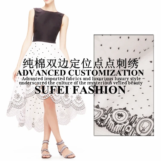 

130 см в ширину, черная вышивка, белая хлопковая ткань для платья, одежда, сделай сам, лоскутный материал