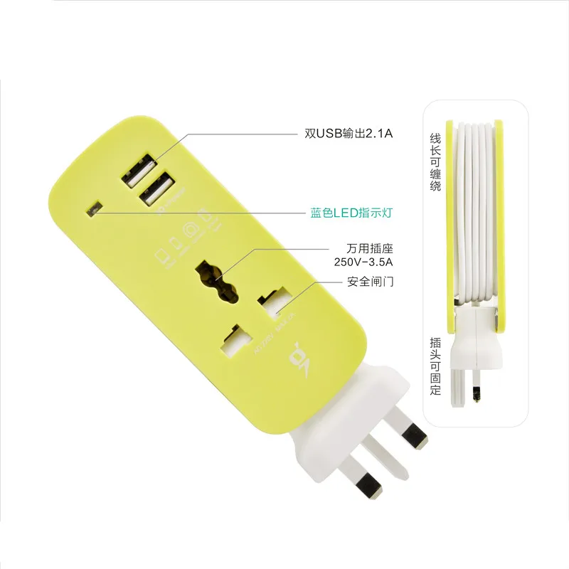 Зеленый Электрический удлинитель Outlet портативный Великобритания Plug Путешествия мощность полосы с 2 USB Smart зарядное устройство стены - Цвет: Зеленый