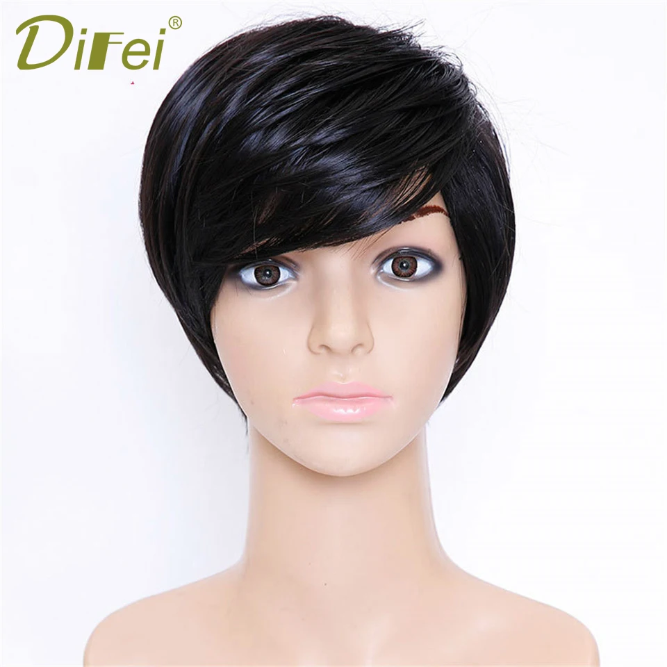 DIFEI synthetic Short hair black heat resistant  high temperature fiber wig cosplay wig  afro kinky