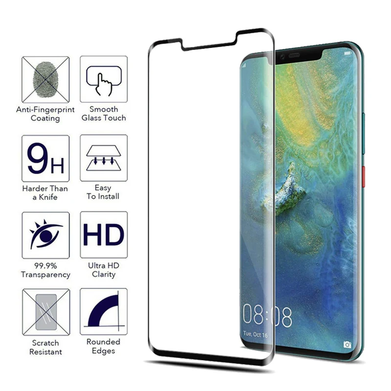 Закаленное стекло с полным клеем для Huawei Mate 20 Pro 9H HD клейкая защита экрана