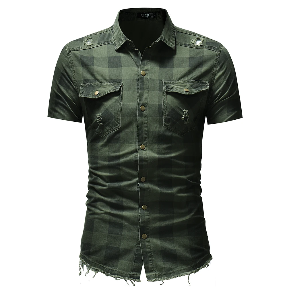 Мужская рубашка 2018 s решетка Breaking Personality платье с коротким рукавом Slim Fit Camisa Masculina