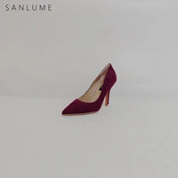 sanlume summer shoes woman high heel pumps women sandals genuine leather slip on party ladies elegant thin heels pointed toe