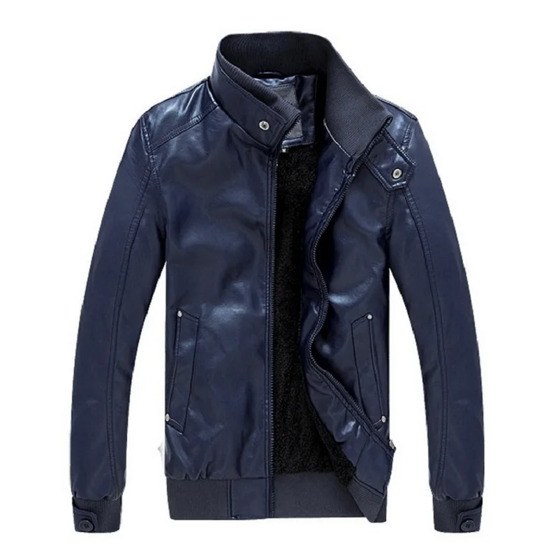 Мужская кожаная куртка Толстая Теплая Флисовая мотоциклетная из искусственной