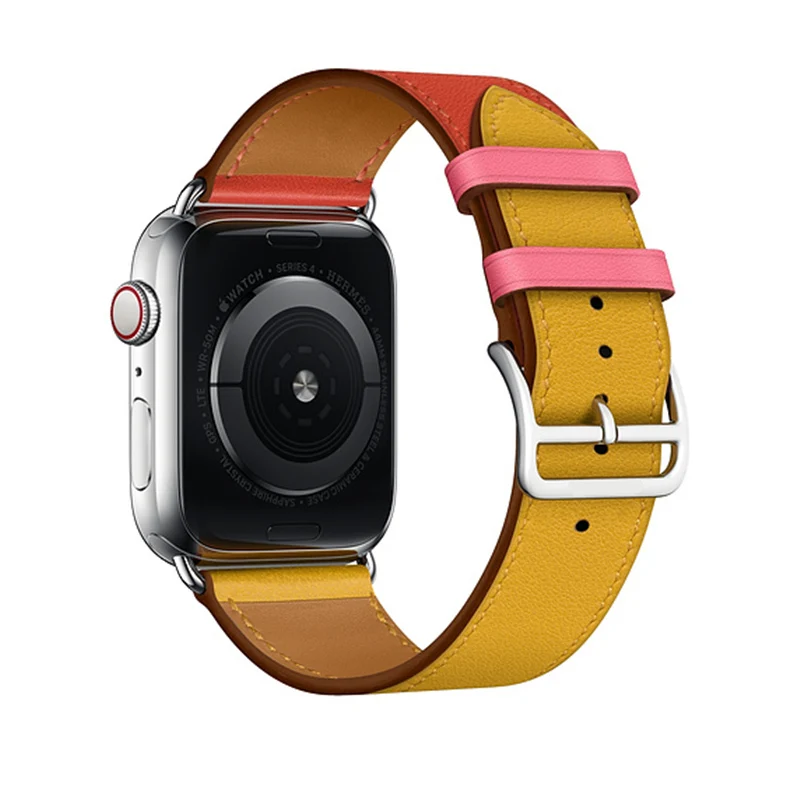 С оригинальным логотипом Swift кожаный двойной один тур для Apple Watch ремешок 44 мм 40