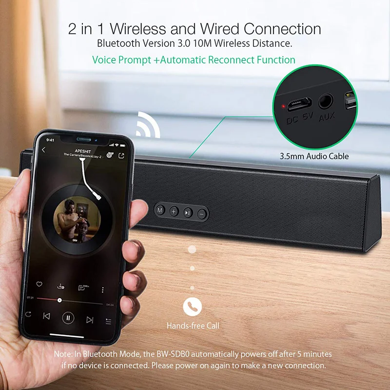 Саундбар Bluetooth динамик 10 Вт проводной и беспроводной портативный домашний