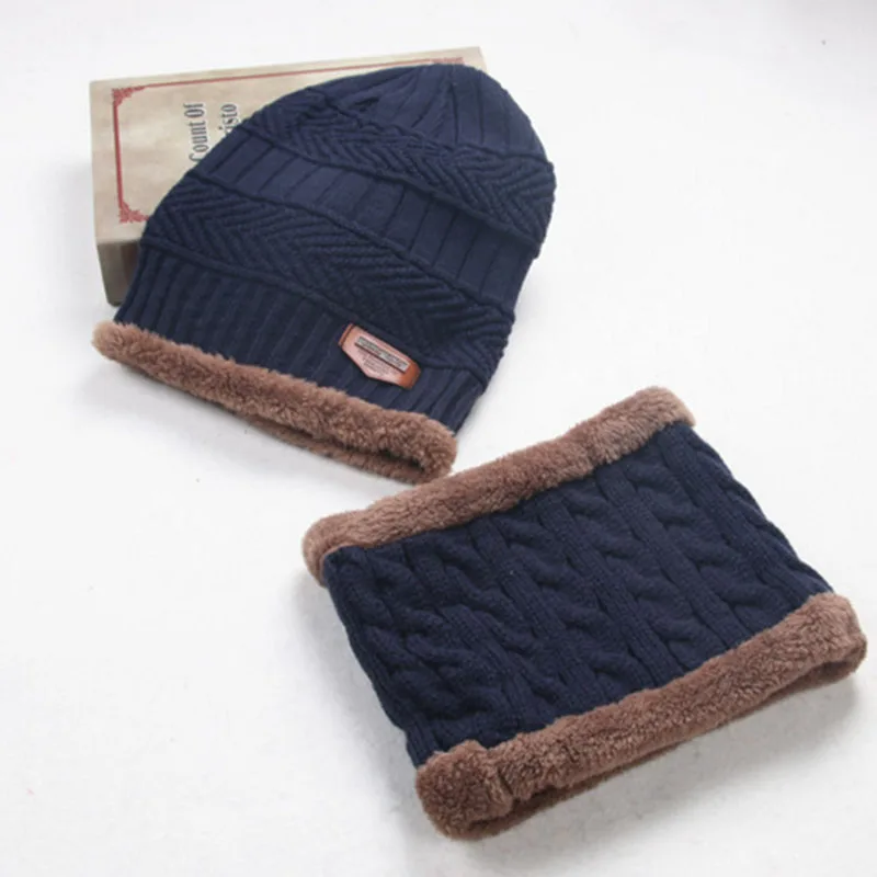 

Adult male Winter youth wool Solid color cap Two-piece hat scarf Outdoor warm Fashion ball ear protection MZ22