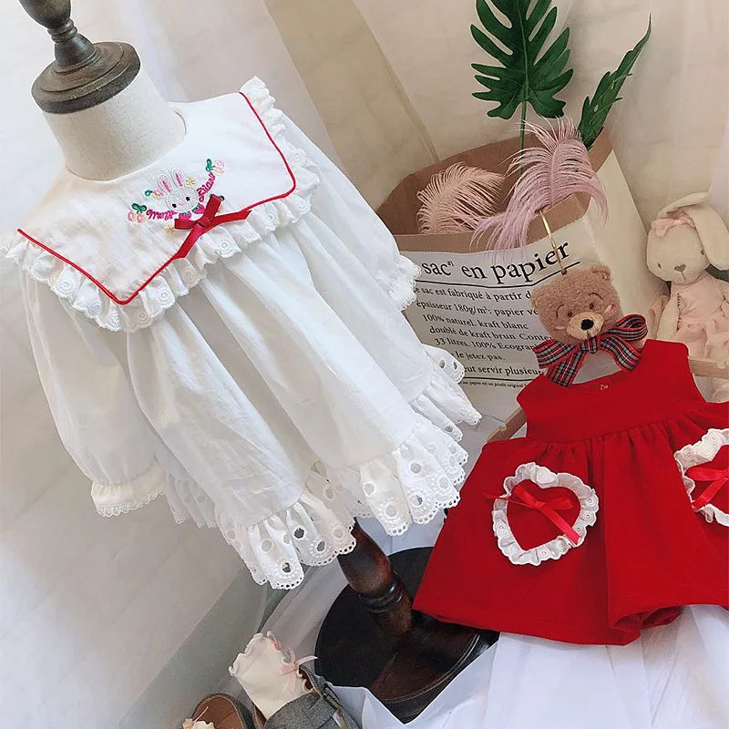 New Arrive Autumn Winter Baby Girls Lace Princess dresses Set Kids Formal Sweet Vintage Spanish Ball Gown Bow Dress Cotton Party |